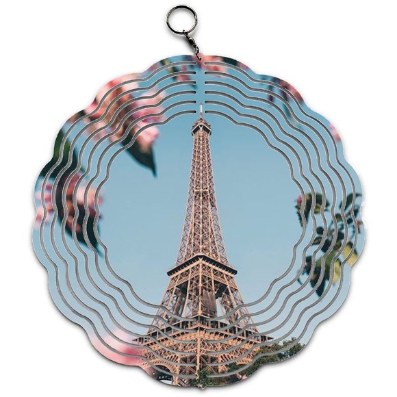 Paris Eiffel Tower Flowers Wind Spinner with Swivel Hook - Picture 1 of 3